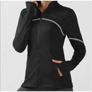 Fabletics Polka Dot Moira Front Zip Jacket Womens Small Black Gym Yoga